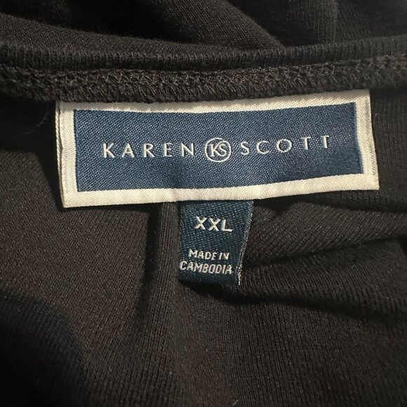 Karen Scott Womens Top XXL Black Holiday 3/4 Sleeve Embellished Dog Cat Retro - Picture 3 of 9